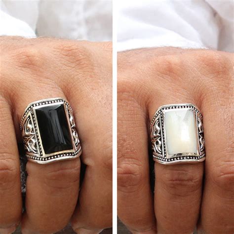 Silver Men Rings 925 Sterling Onyx Or Shell Size 8 To 15 Vy Jewelry