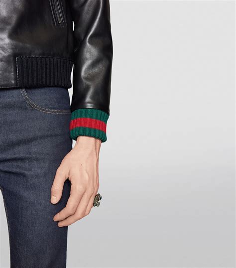 Gucci Black Leather Web Stripe Jacket Harrods Uk