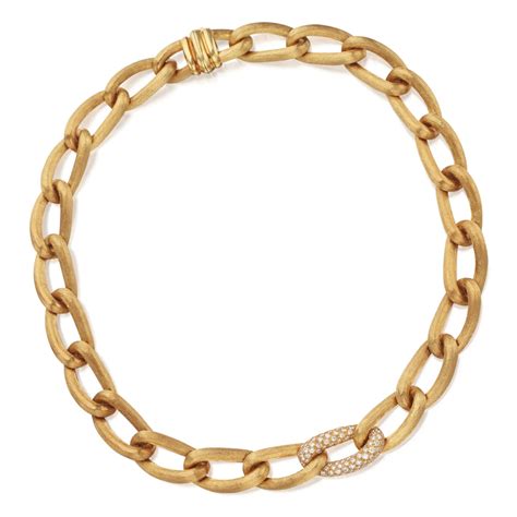 Gold And Diamond Necklace Henry Dunay Composed Of Brushed Gold Links