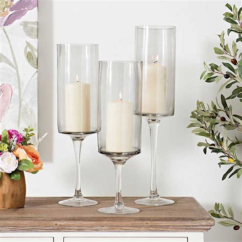 Smoke Stemmed Glass Candle Holders Set Of 3 Kirklands Large Glass Candle Holders Glass