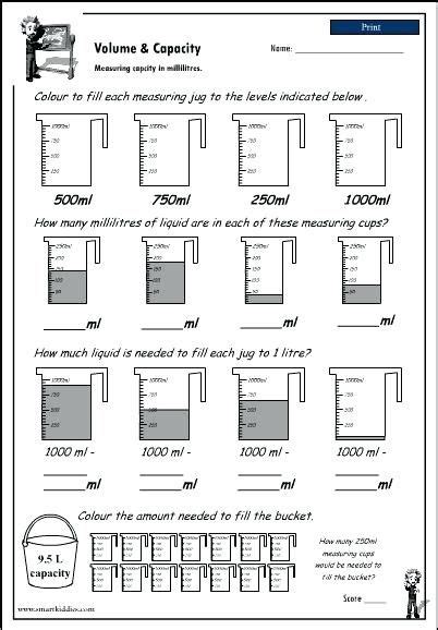 Measuring Liquid Volume Worksheet Worksheet