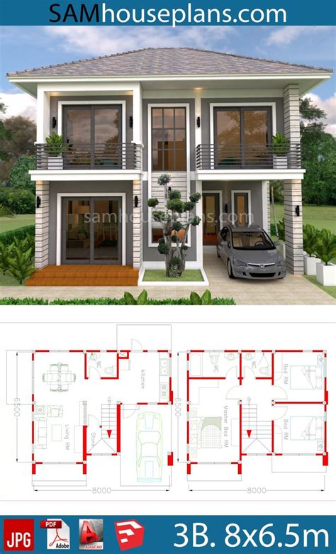 House Plans 8x65m With 3 Bedrooms Sam House Plans Two Story House