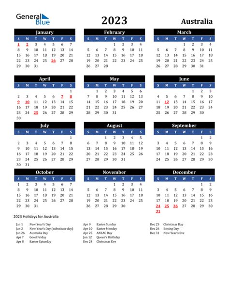 2023 Australia Calendar With Holidays