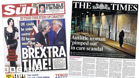 Newspaper Headlines Brextra Time And Sex Care Scandal Bbc News