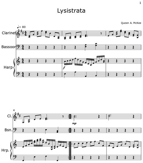 Lysistrata Sheet Music For Clarinet Bassoon Harp