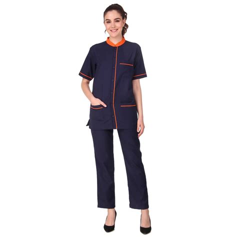 Navy Blue Shirt And Elastic Pant Hospital Housekeeping Uniform For