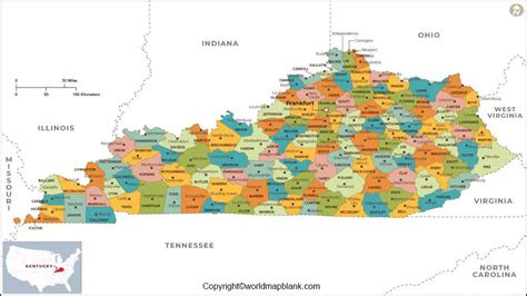 Labeled Map Of Kentucky With Capital And Cities