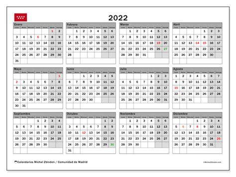 Calendario laboral de madrid 2021. Calendario "Comunidad de Madrid" 2022 para imprimir ...