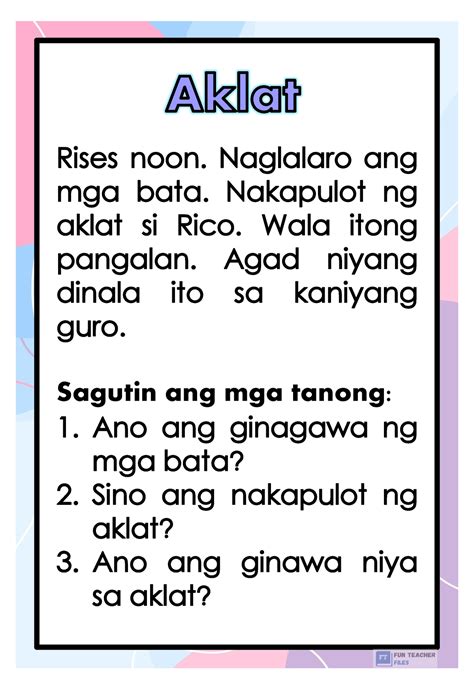 Filipino Reading Passages With Comprehension Questions Set 1 Rises
