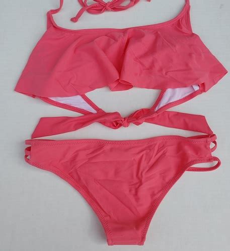 Ruffle Bralette Bikini Top With Bottom Pink Property Room