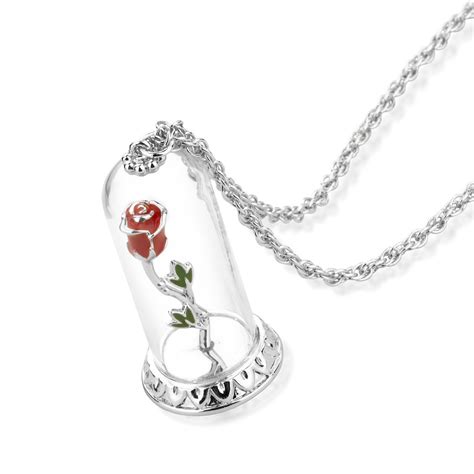 Disney Beauty And The Beast Enchanted Rose Necklace Womens At