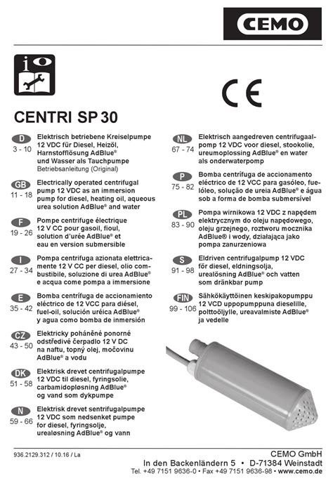 Cemo Centri Sp30 Operating Instructions Manual Pdf Download Manualslib