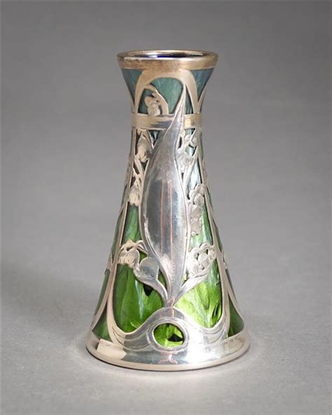 Bid Now Art Nouveau Silver Overlay Glass Vase Possibly Loetz Circa 1900 March 4 0121 10 00