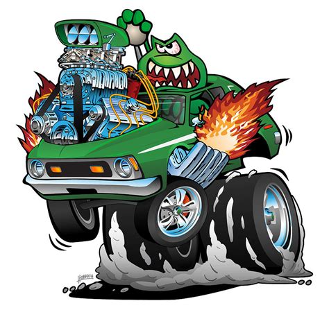 Seventies Green Hot Rod Funny Car Cartoon Digital Art By Jeff Hobrath