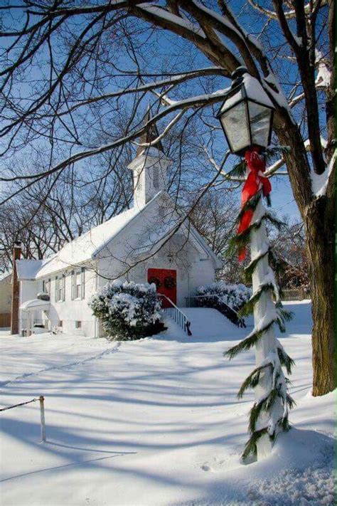 Snow Covered Church At Christmas Country Church Old Country Churches