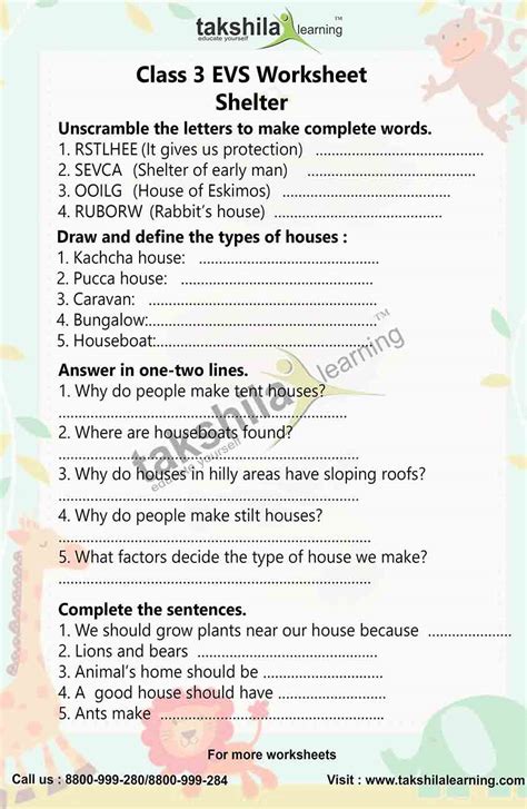 10 lines on world environment day. CBSE Class 3 EVS Worksheet- Shelter, Printable Practice ...