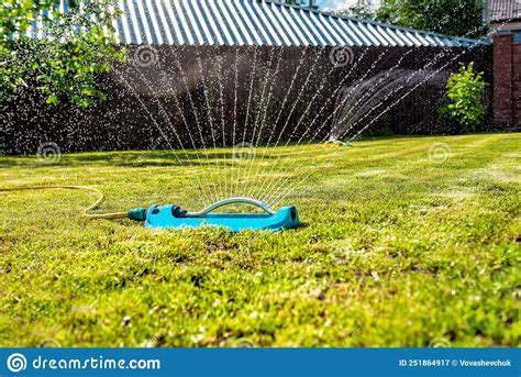 Lawn Sprinkler Spaying Water Over Green Grass Stock Image Image Of