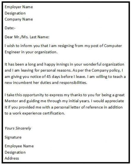 Browse Our Example Of Immediate Resignation Letter For Personal Reasons