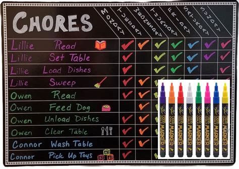 Buy Chore Board With 8 Pack Vibrant Liquid Chalk Markers 12x17