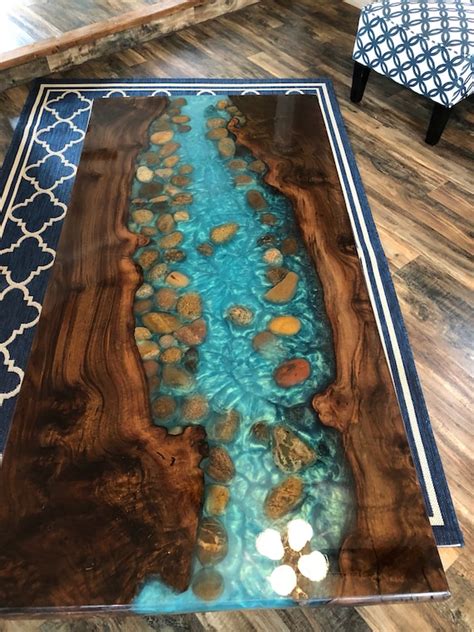 Resin Live Edge Coffee Table Stunning River Table Stone Coffee Etsy
