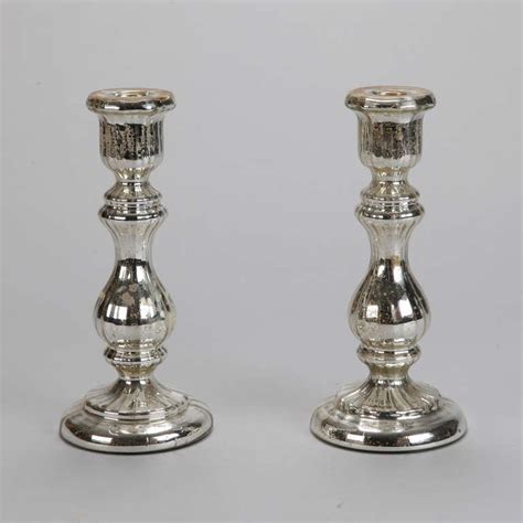 Pair Of 19th Century Mercury Glass Candlesticks With Fluting For Sale