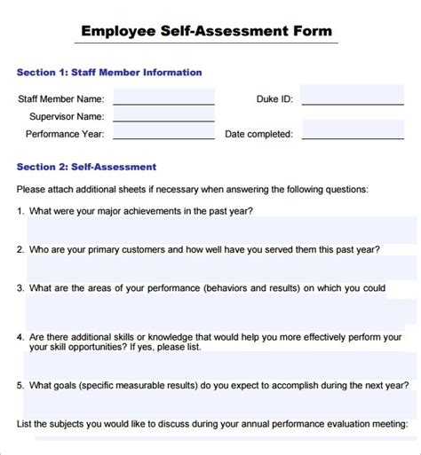 With this, they demonstrate their expertise and contribution towards meeting the organization's goals and objectives. Sample Employee Self Evaluation Form - 16+ Free Documents ...