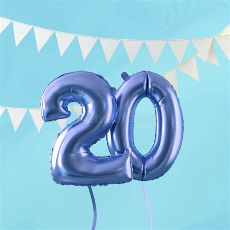 Happy 20th Birthday Party Celebration Blue Balloon And Bunting 3d