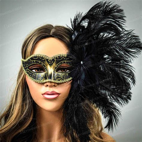 Royal Gold Couple Masquerade Ball Ostrich Feather Mask Halloween