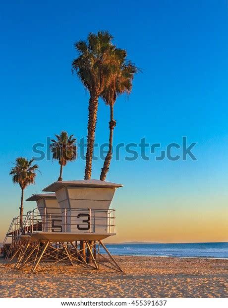 Sunset On Beach Lifeguard Tower Palm Stock Photo Edit Now 455391637