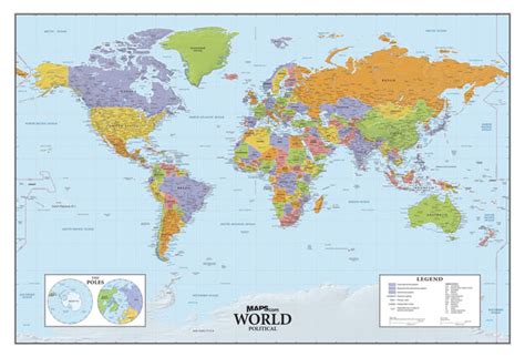 S World Deluxe Political Wall Map With Relief Contains Vibrant