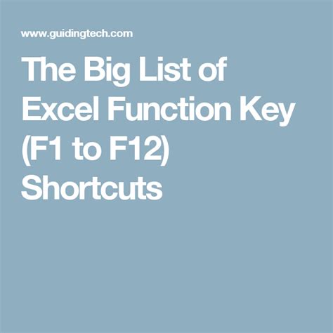 The Big List Of Excel Function Key F1 To F12 Shortcuts Excel