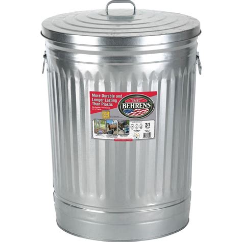 Behrens 31 Gal Galvanized Steel Round Trash Can With Lid 1270 The