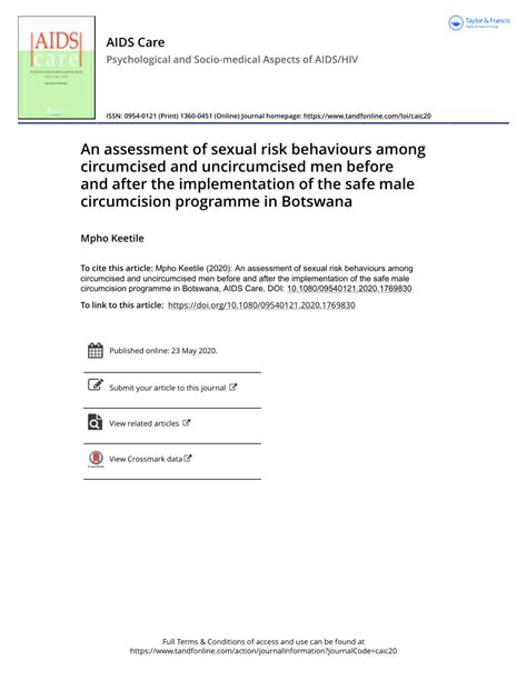 Pdf An Assessment Of Sexual Risk Behaviours Among Circumcised And Uncircumcised Men Before And