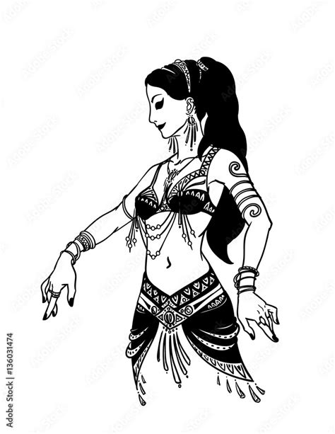Tribal Dancer Or Belly Dancer Girl In Hand Drawn Style Vector