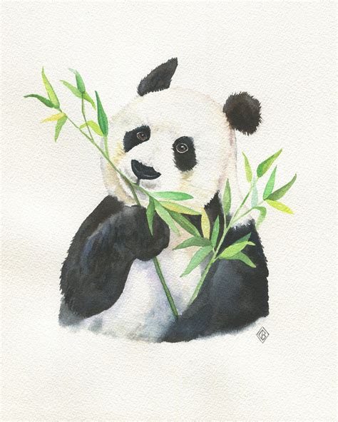 Panda Eating Bamboo Original Watercolor Painting Kids Wall Art