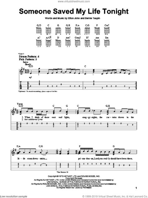 John Someone Saved My Life Tonight Sheet Music For Guitar Solo Easy