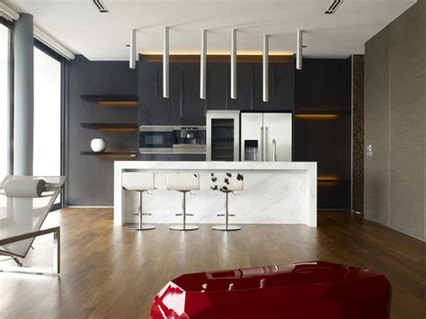 Since breakfast is a la carte, there are no changed to the breakfast service, other than blocking tables for distancing. Marble Breakfast Bar, Kitchen, Lighting, Minimalist Contemporary Home in Singapore