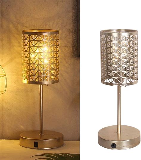 Gold Decorative Table Lamp Battery Operated Metal Cage Desk Lamp With