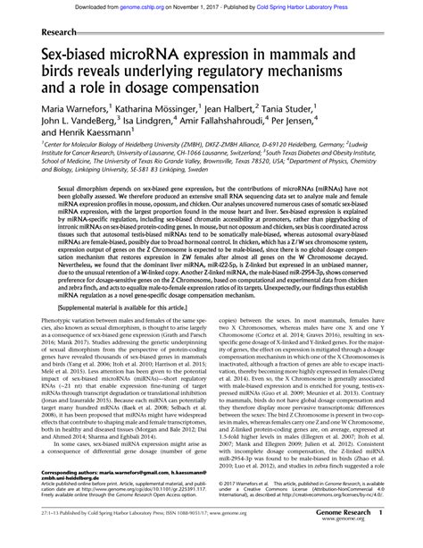 pdf sex biased microrna expression in mammals and birds reveals underlying regulatory