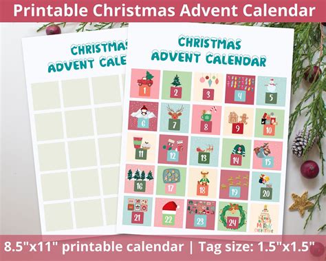 Christmas Printable Advent Calendar Christmas Countdown Calendar Cards Printable Advent Tags