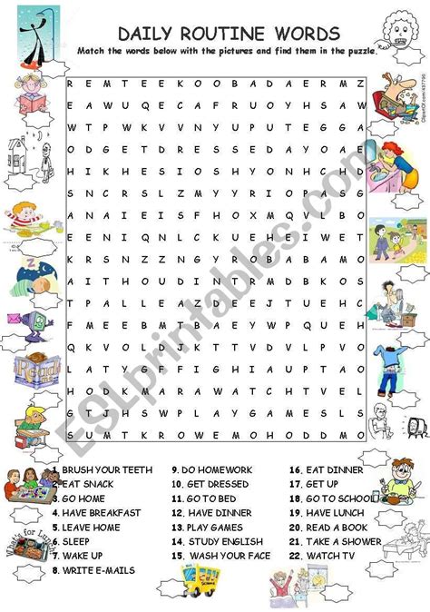 Daily Routine Wordsearch Esl Worksheet By Guveri Daily Routine