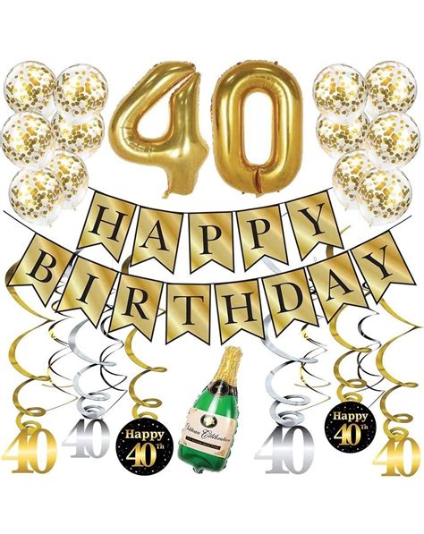 40th Birthday Gold Party Pack Happy Birthday Bunting Banner Gold 40