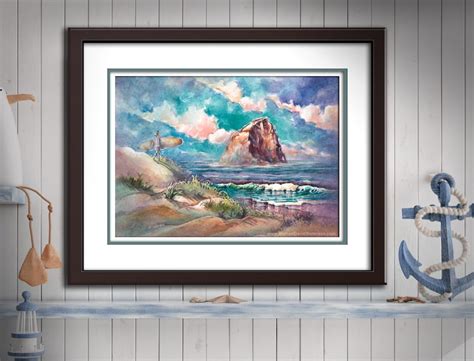 Pacific City Oregon Watercolor Painting Print By Michael Etsy