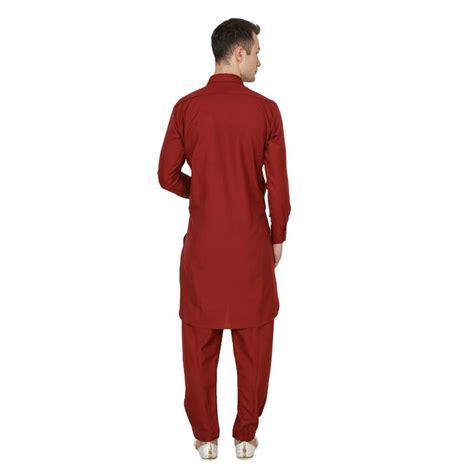 Maroon Plain Faux Cotton Pathani Suits Royal Kurta 2765966