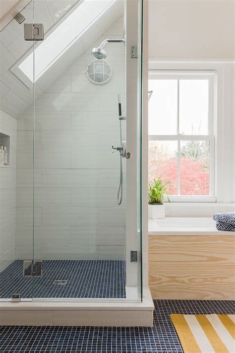 If there is no enough space for bath tube, you can set shower with cabin. 38 Practical Attic Bathroom Design Ideas - DigsDigs