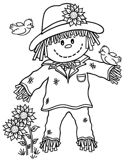 Choose your favorite sheets and start coloring. Cute Scarecrow drawing. | Scarecrow coloring pages free ...