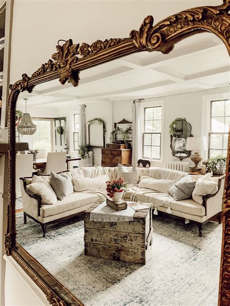 How to add texture to complete a room. Rustic farmhouse antique living room vintage mirror ...