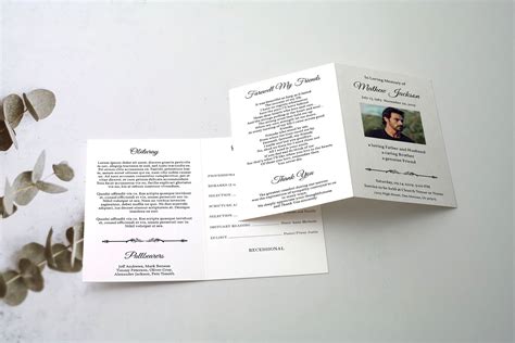 Masculine Funeral Program Template Double Sided Folded Etsy Canada