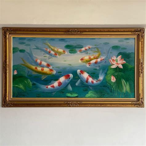 9 Auspicious Koi Fish In Lotus Pond Fengshui Painting Hobbies And Toys