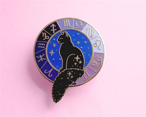 Zodiac Cat Enamel Pin Black Cat Pin Celestial Enamel Pin Etsy